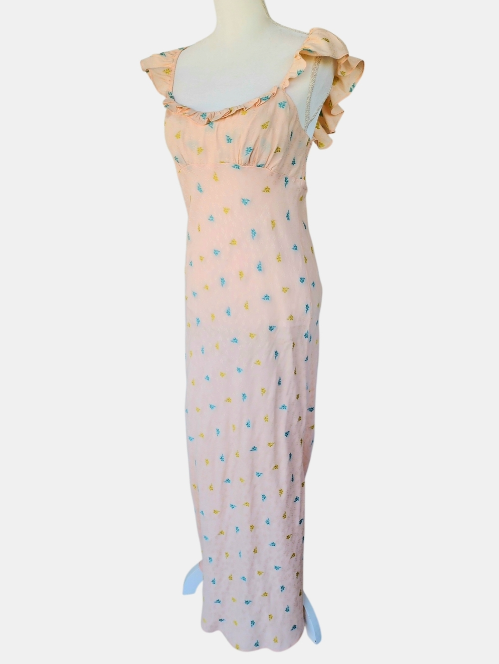 Anthropologie Pale Pink Floral Ruffle Strap Maxi Dress - Picture 5 of 13